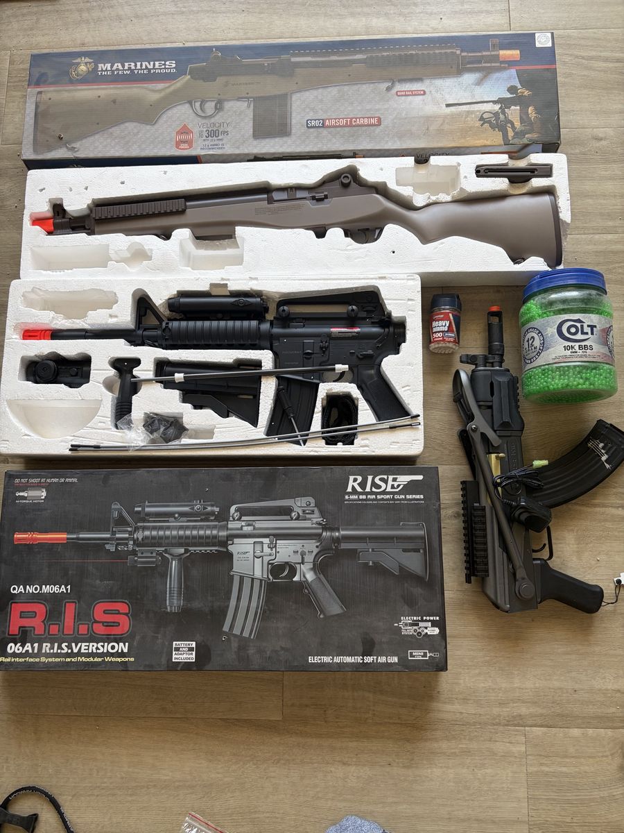 Various Airsoft Guns & Accessories: Rifles, Carbine, Pistol, BBs - 2 are brand new in the box. Other one is used