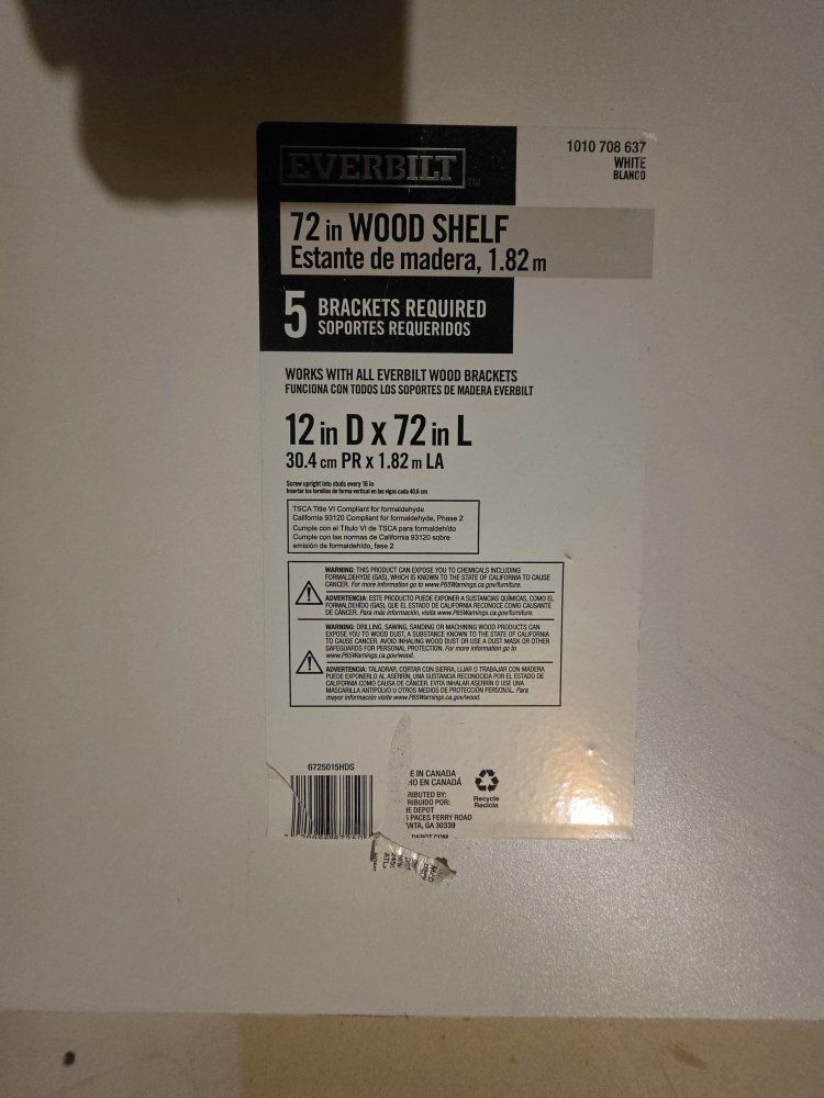 72 in WOOD SHELF