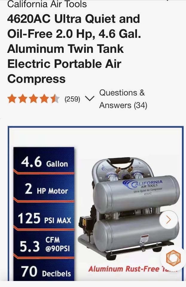 California Oiless Dual Aluminum Tank Compressor