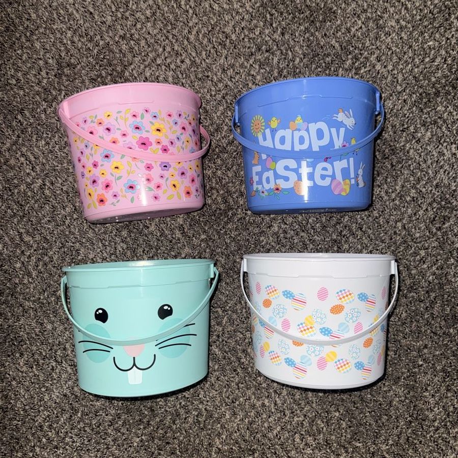 Set of 4 Easter Buckets - White, Blue, Pink, & Bunny Green - Holiday Decor & Storage
