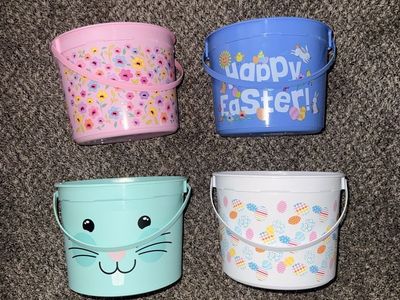 Set of 4 Easter Buckets - White, Blue, Pink, & Bunny Green - Holiday Decor & Storage
