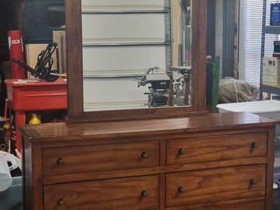 Sunny Designs Dresser & Mirror Set - 6 Drawer Wood Dresser w/ Slate Tile Mirror