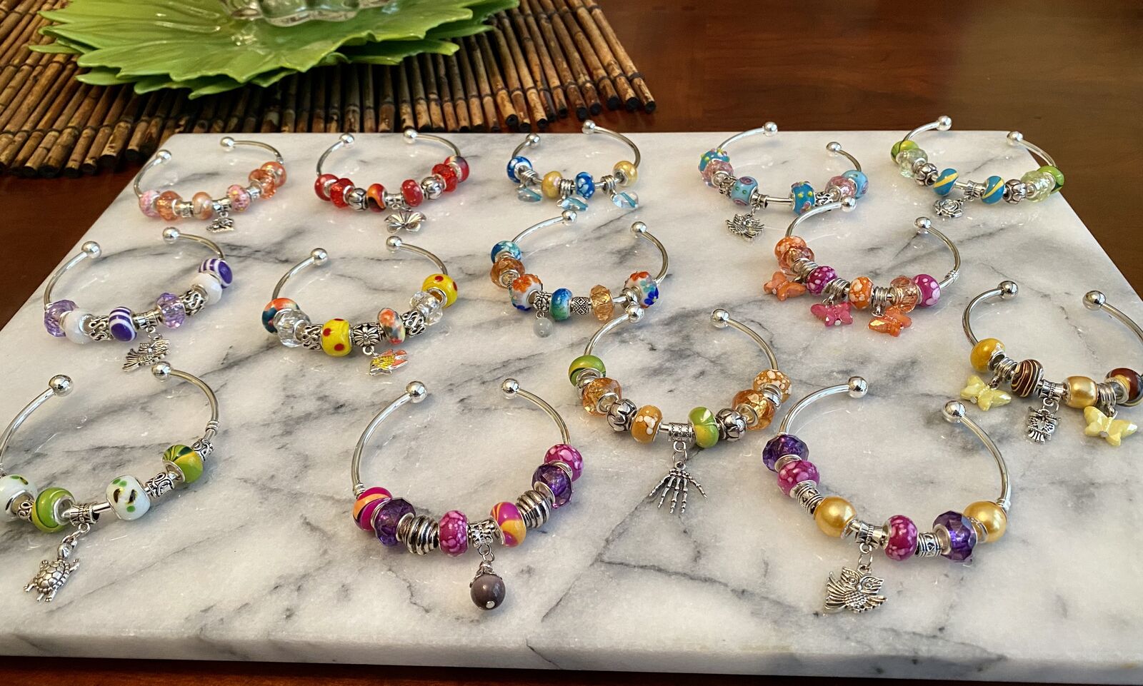 NEW - Fun And Colorful Bangles Silver Bracelets w/ Removable End To Switch Out Beads N Charms - C PIX