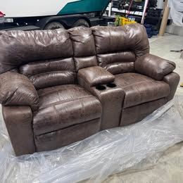 Brand New Faux Leather Power Reclining Console Loveseat