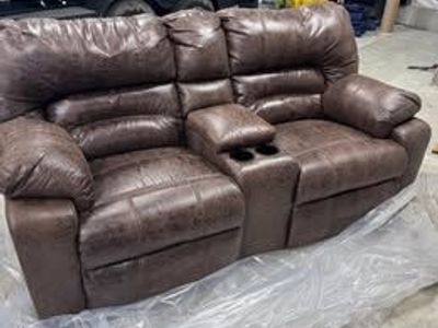 Brand New Faux Leather Power Reclining Console Loveseat