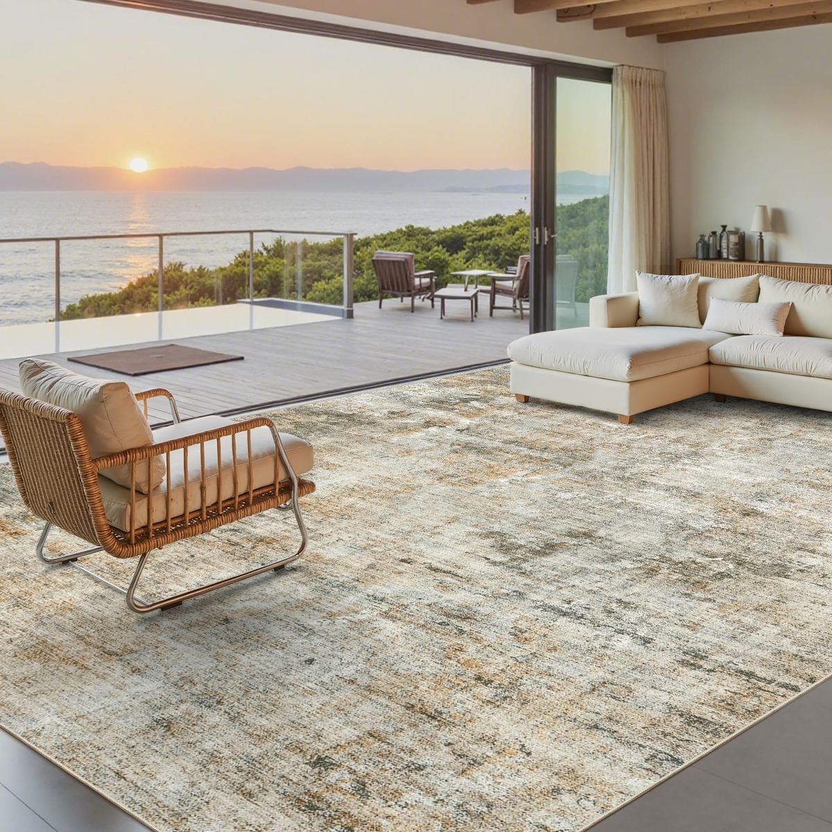 NEW 8x10 Abstract Large Living Room Rugs Neutral Modern Washable, Brown Grey