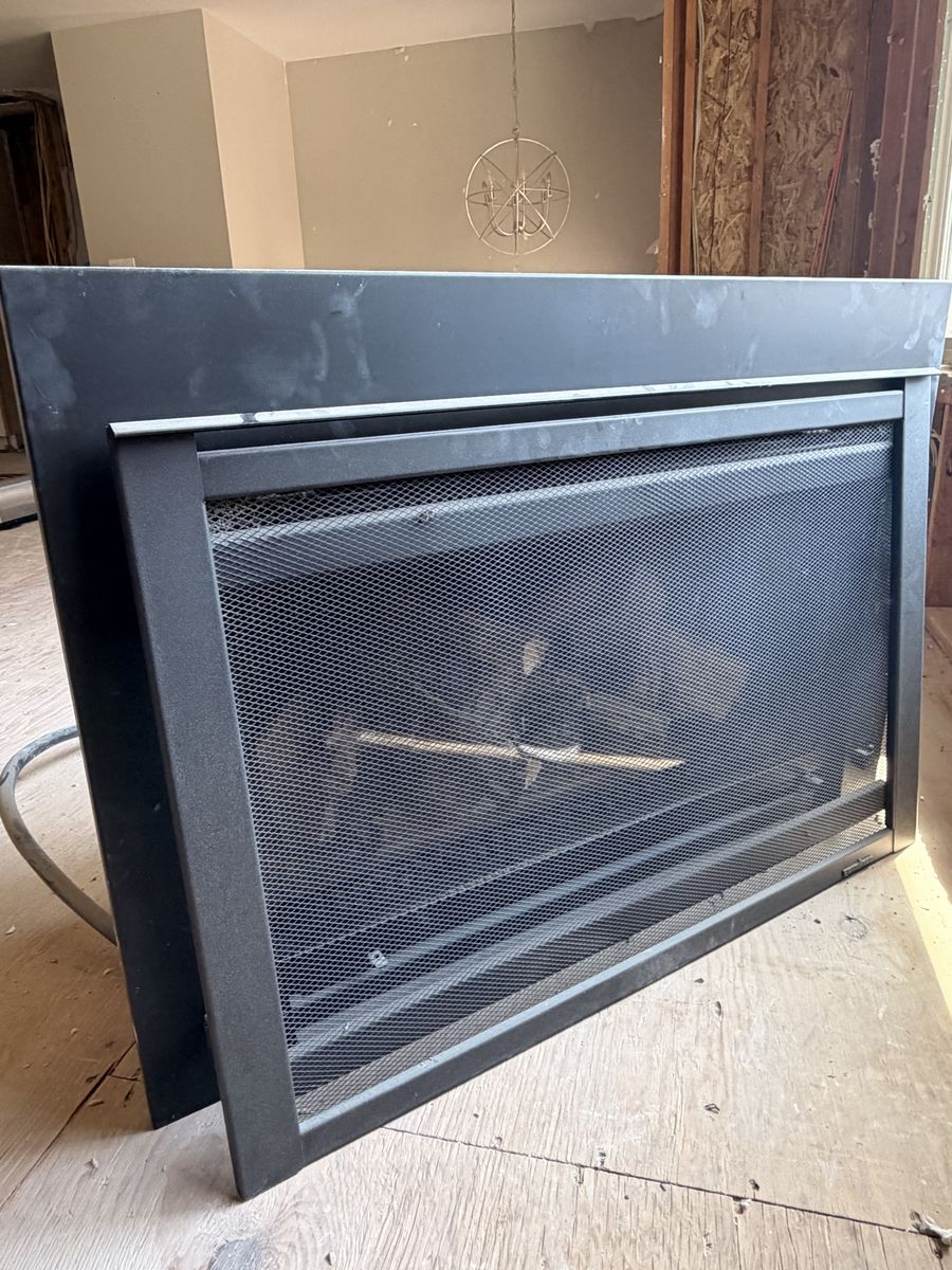 Black Gas Fireplace Insert with Glass Screen and Faux Logs