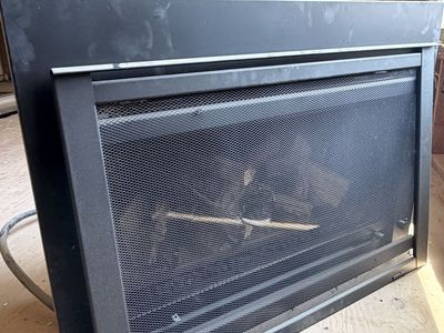 Black Gas Fireplace Insert with Glass Screen and Faux Logs