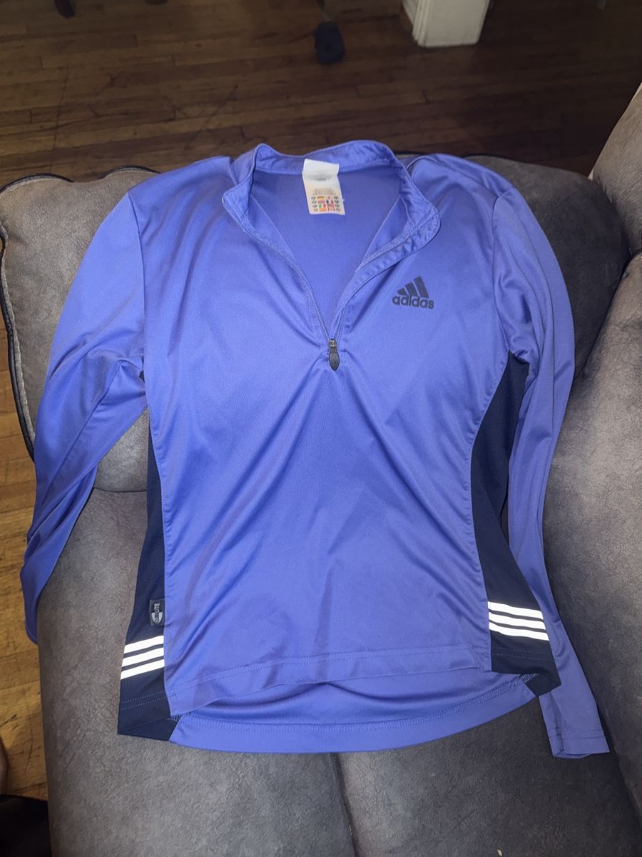 Adidas Climalite Women's Quarter-Zip Long Sleeve Shirt - Blue (Size Small)