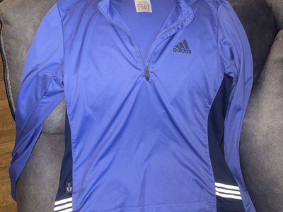 Adidas Climalite Women's Quarter-Zip Long Sleeve Shirt - Blue (Size Small)