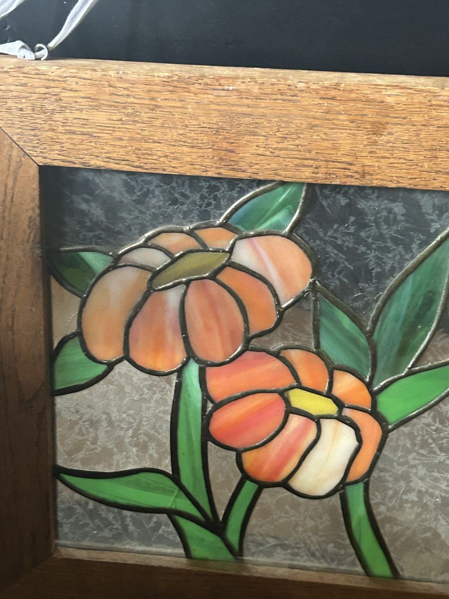 Vintage beautiful Stained Glass Flower Panel 13.5 Square