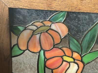 Vintage beautiful Stained Glass Flower Panel 13.5 Square