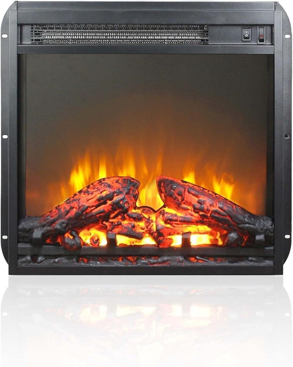 18" Electric Fireplace Insert, Log Set, Black