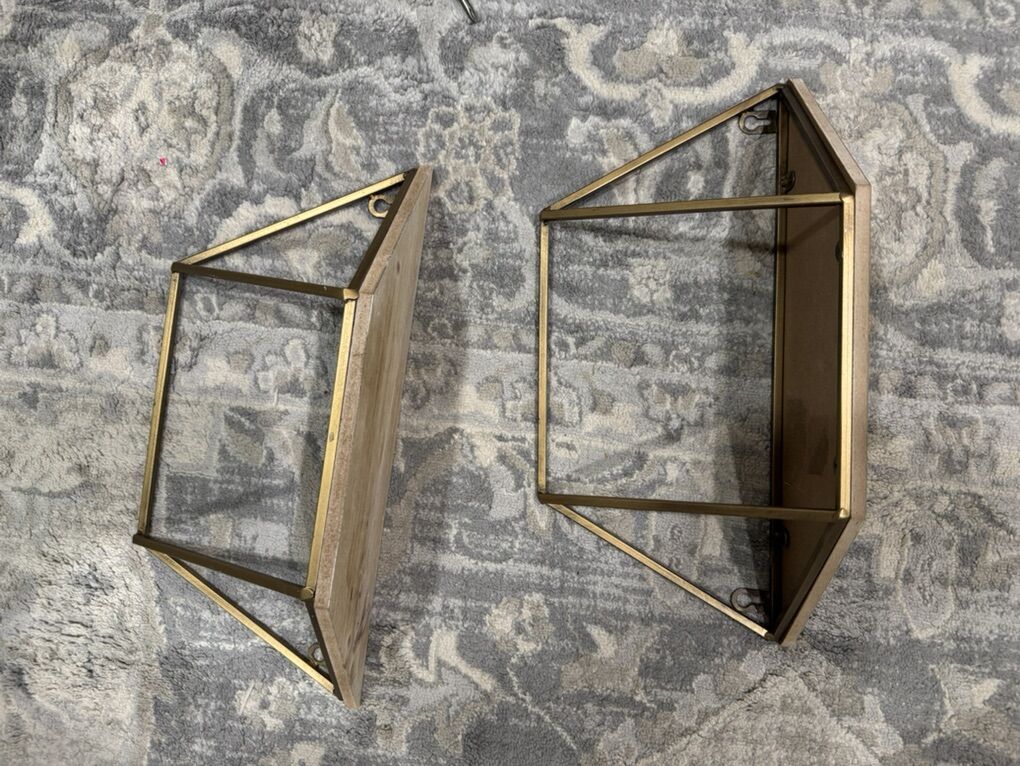 2 Gold And Wood Shellves