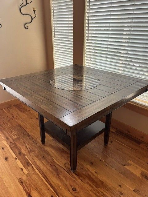 Square Counter Height Dining Table with Built-in Lazy Susan, Wood Finish
