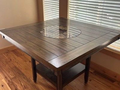 Square Counter Height Dining Table with Built-in Lazy Susan, Wood Finish