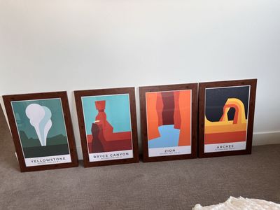 National Park Posters (Set of 4) - Yellowstone, Bryce Canyon, Zion, Arches, Framed Wall Art