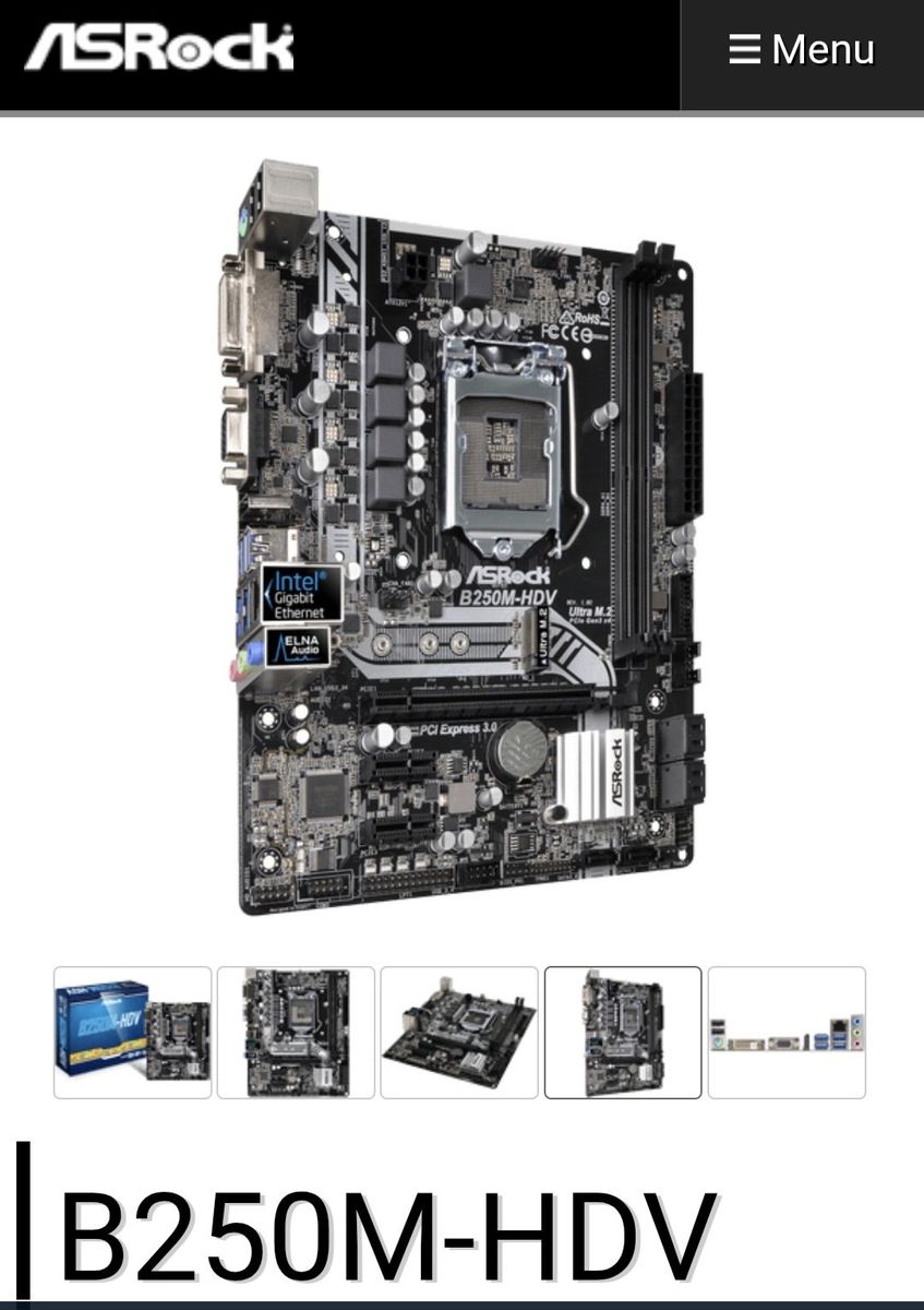 ASRock B250M-HDV LGA1151/ Intel B250/ DDR4/ SATA3&USB3.0/ M.2/ A&GbE/ MicroATX Motherboard