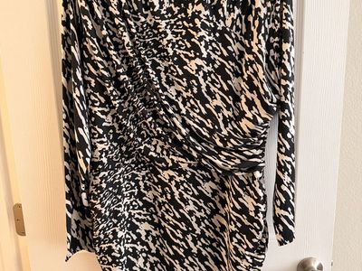 NWT H&M Women's Size XXL Ruched Long Sleeve Patterned Dress Black White