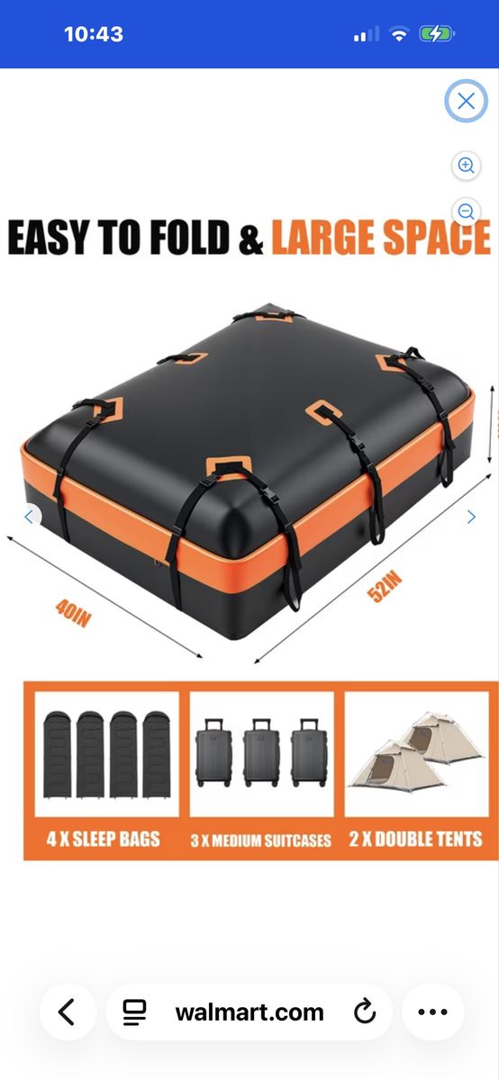 Universal Car Roof Top Cargo Carrier Bag - 52x40in, Waterproof, Easy-Fold, Large Capacity