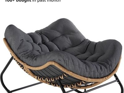 Papasan Rocking Chair Outdoor Wicker Egg Rocker with Cushion Black