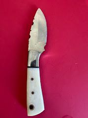 GCS Custom Made Fixed Blade Knife - White Handle, Serrated Edge