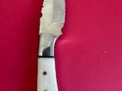 GCS Custom Made Fixed Blade Knife - White Handle, Serrated Edge