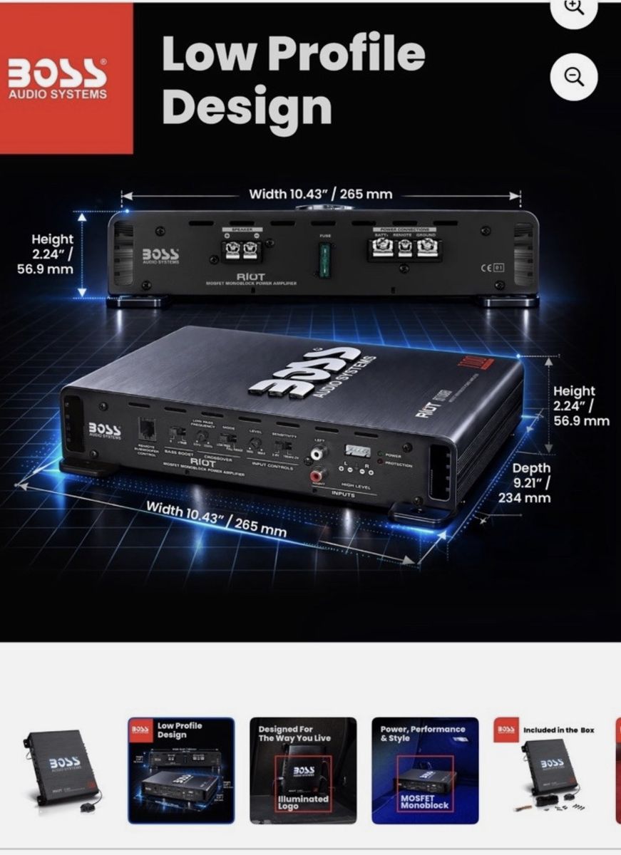 BOSS Audio Systems Riot R1100M Monoblock Car Amplifier - 1100W, MOSFET Power, Blue LED