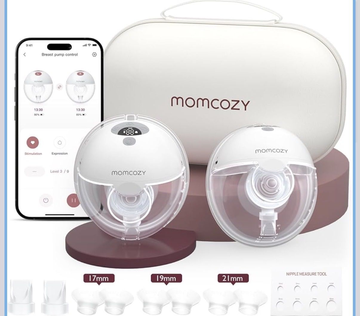 MomCozy M5 Wearable Breast Pump Set - Hands-Free, App-Controlled, Multiple Flange Sizes