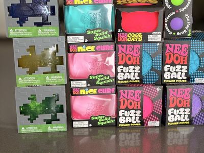 Needoh Nice Cube Fuzz Ball Flower Power Cool Cat and Minecraft