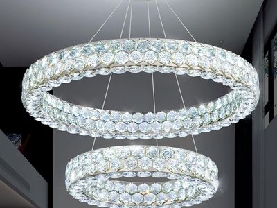 New 2-Ring LED Crystal Chandelier, Dimmable, Remote, Silver