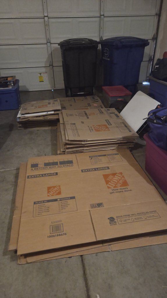 Free Home Depot Moving Boxes - Extra Large & Medium, Used Once for Moving, Flat Packed