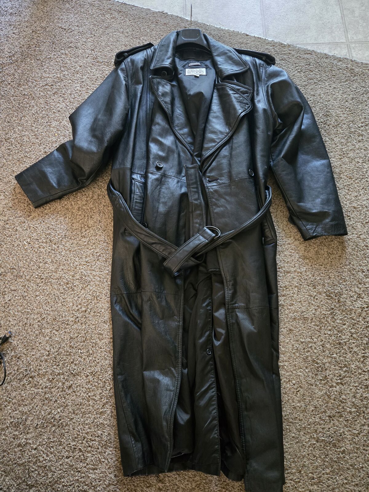 Full Length Black Leather Trenchcoat