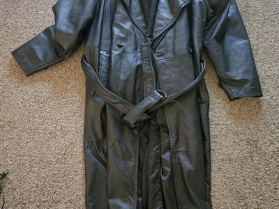 Full Length Black Leather Trenchcoat