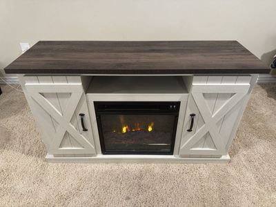Farmhouse Style Electric Fireplace TV Stand Media Console - White/Dark Wood - Excellent Condition