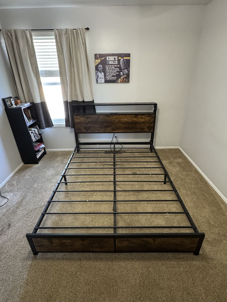Queen Storage Platform Bed Frame with LED Headboard – $140