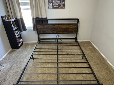 Queen Storage Platform Bed Frame with LED Headboard – $140