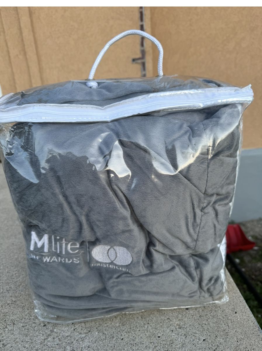 Mlife Rewards Mastercard Gray & White Reversible Plush Throw Blanket - New with Tag