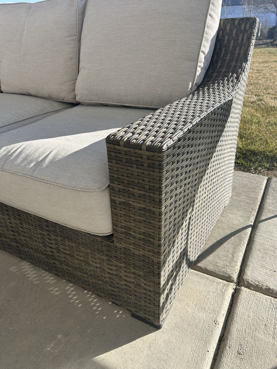 Outdoor Wicker Patio Sectional Sofa with Cushions - Gray