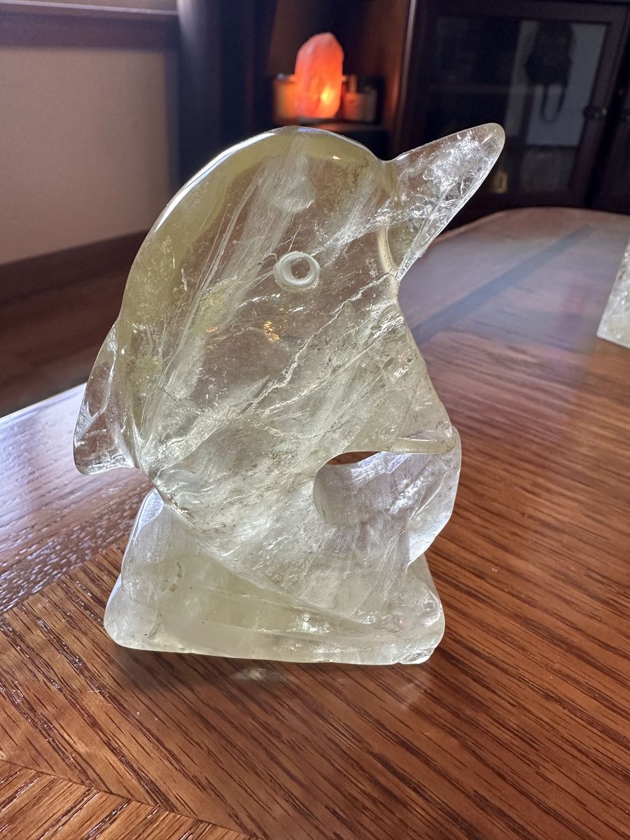 Hand-Carved Crystal Citrine Dolphin Sculpture