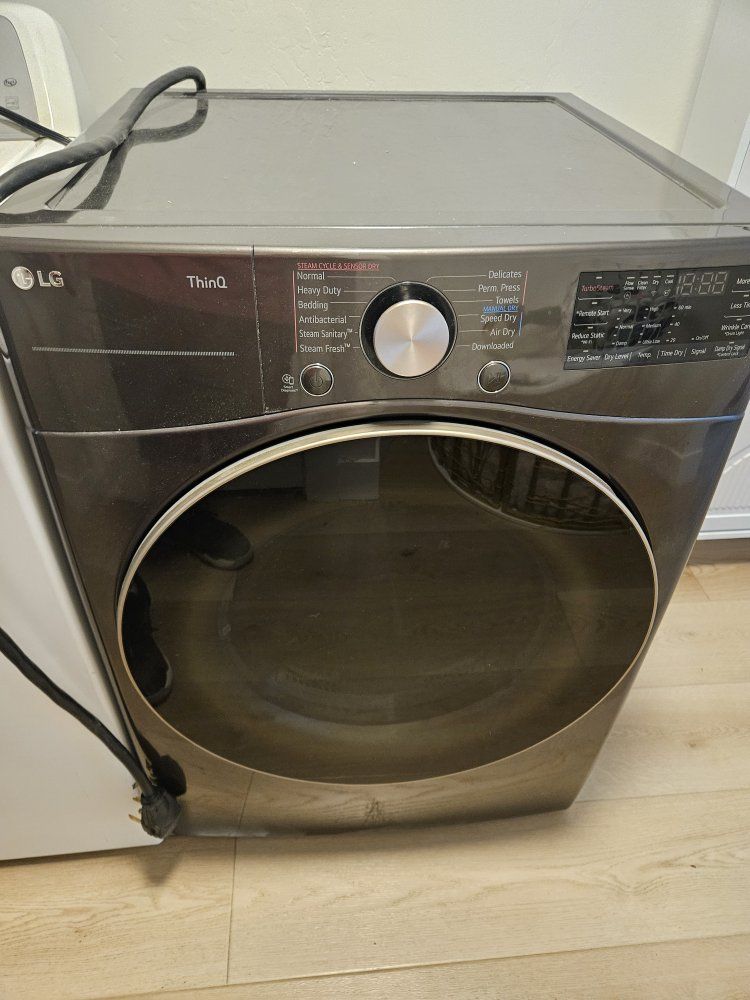LG ThinQ Smart Electric Dryer - Black Stainless Steel, Steam Cycle & Sensor Dry, Antibacterial