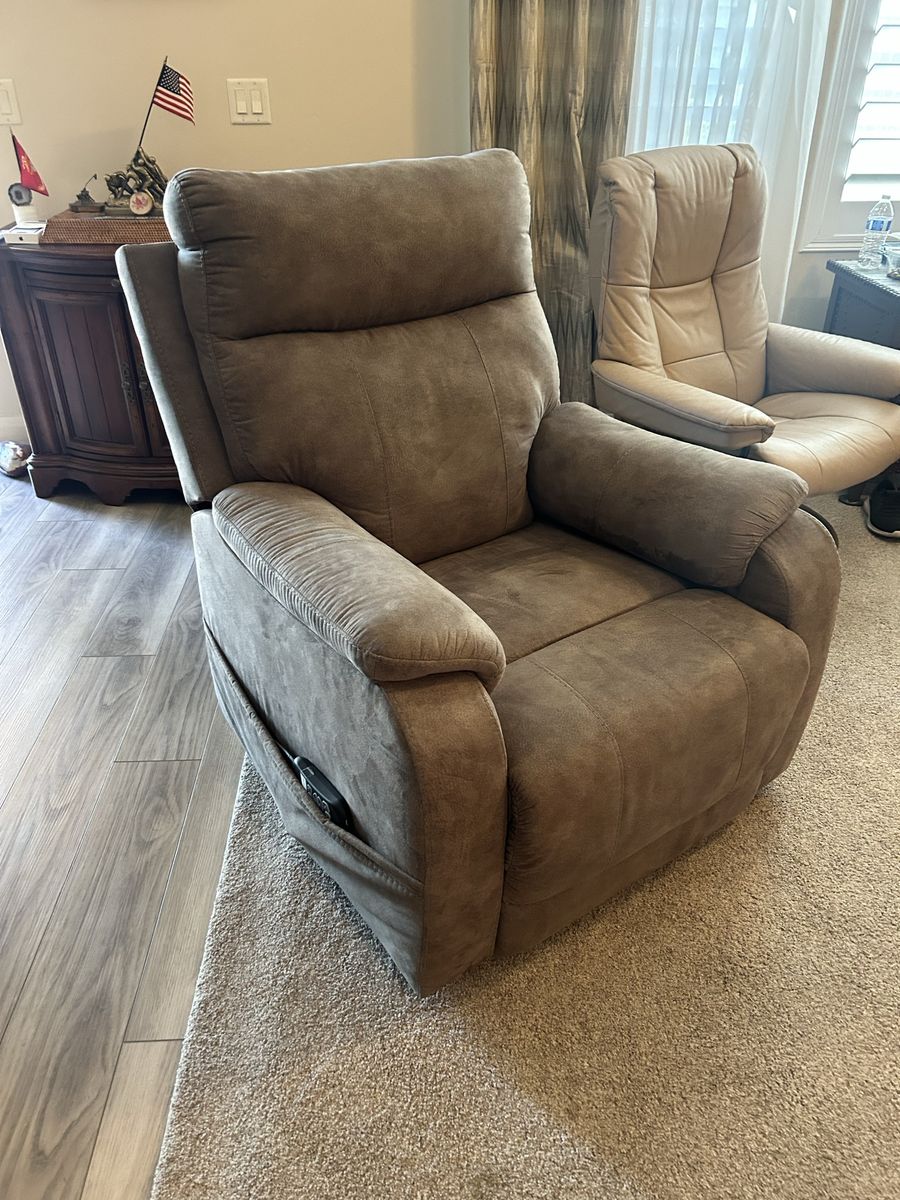 Brown Suede Power Lift Recliner Chair with Remote Control - Excellent Condition