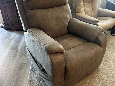 Brown Suede Power Lift Recliner Chair with Remote Control - Excellent Condition