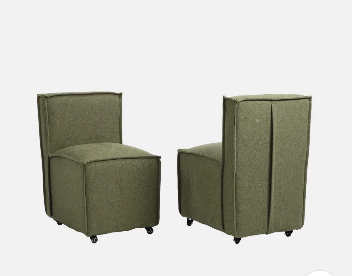 2 Green Upholstered Dining Chairs