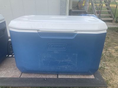 Coleman 70-Quart Xtreme 5 Marine Cooler - Blue/White with Cupholders, Great for Outdoors