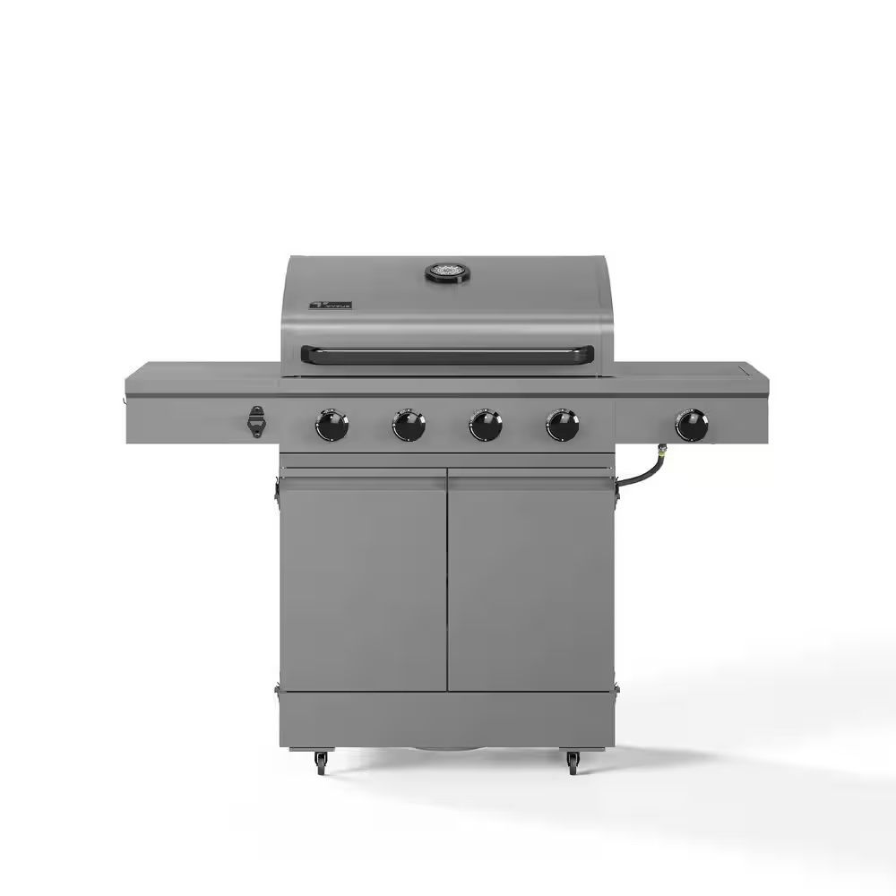 Tytus 4-Burner Freestanding Gas Grill with Side Burner Gray Stainless Steel