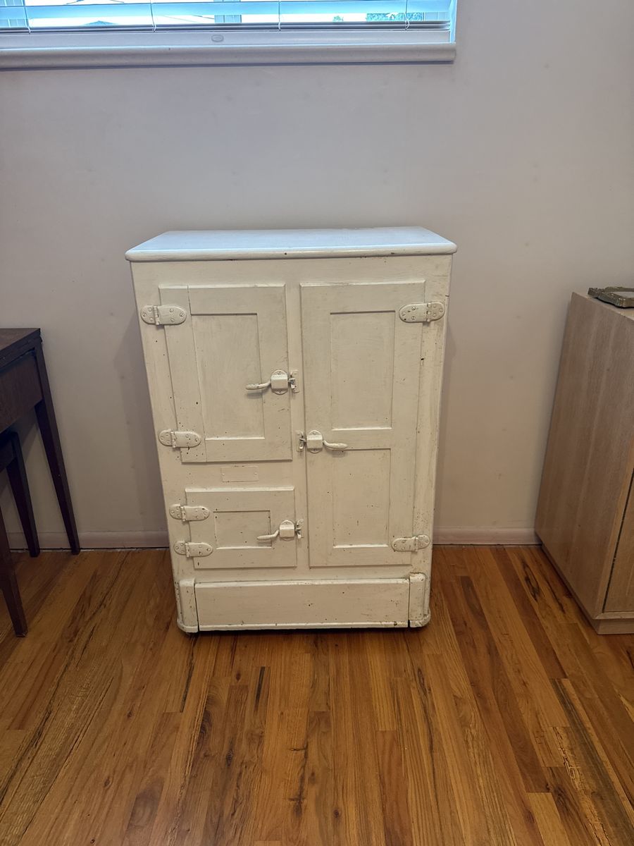 Vintage White Wood Ice Box Cabinet Refrigerator Style Storage Furniture