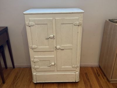 Vintage White Wood Ice Box Cabinet Refrigerator Style Storage Furniture