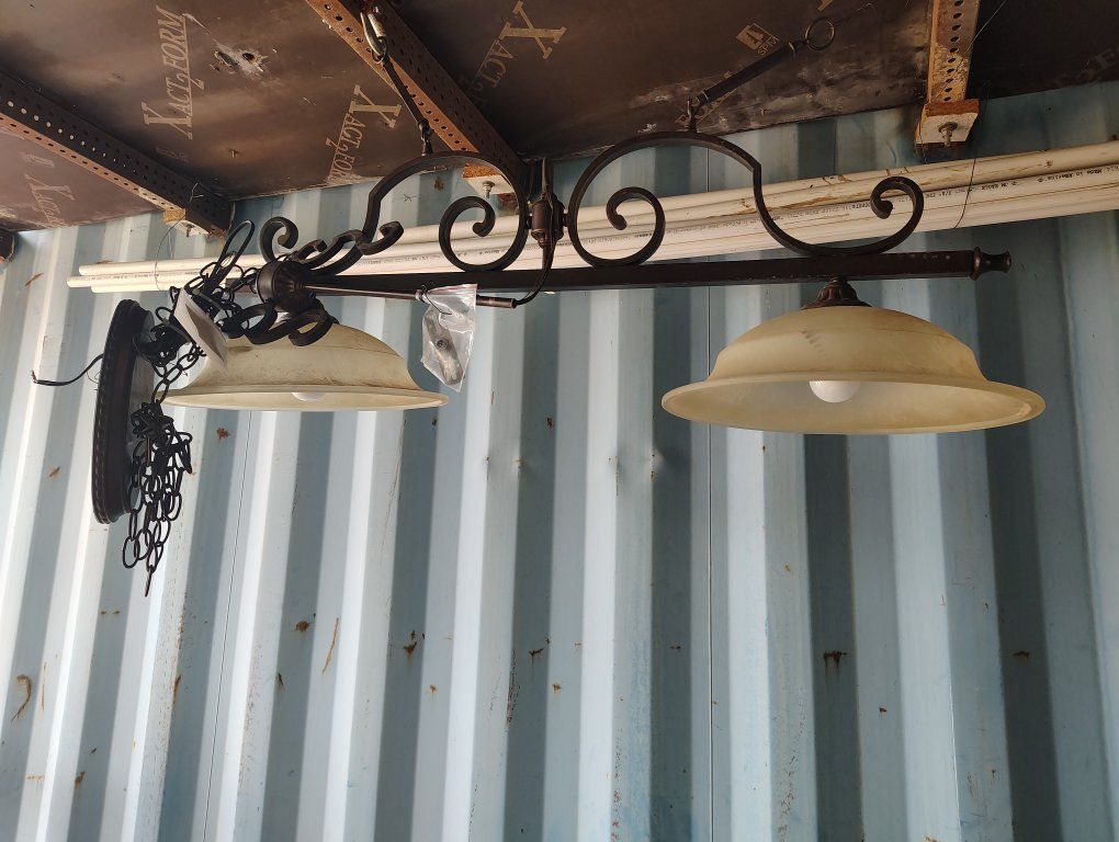 Vintage Style Iron 2-Light Chandelier with Frosted Glass Shades - Rustic Farmhouse Lighting