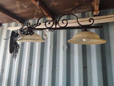 Vintage Style Iron 2-Light Chandelier with Frosted Glass Shades - Rustic Farmhouse Lighting
